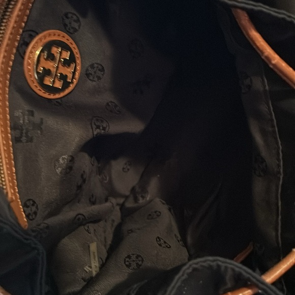 Tory Burch Backpack Black Nylon W / Leather Pockets and Accents in Tan Leather - Picture 13 of 16